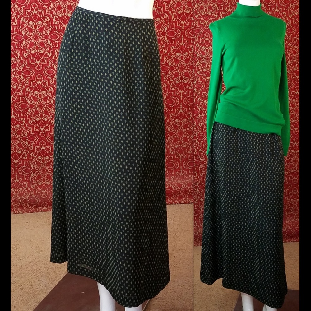 CHAUS green diamond print maxi skirt 10 🗓️